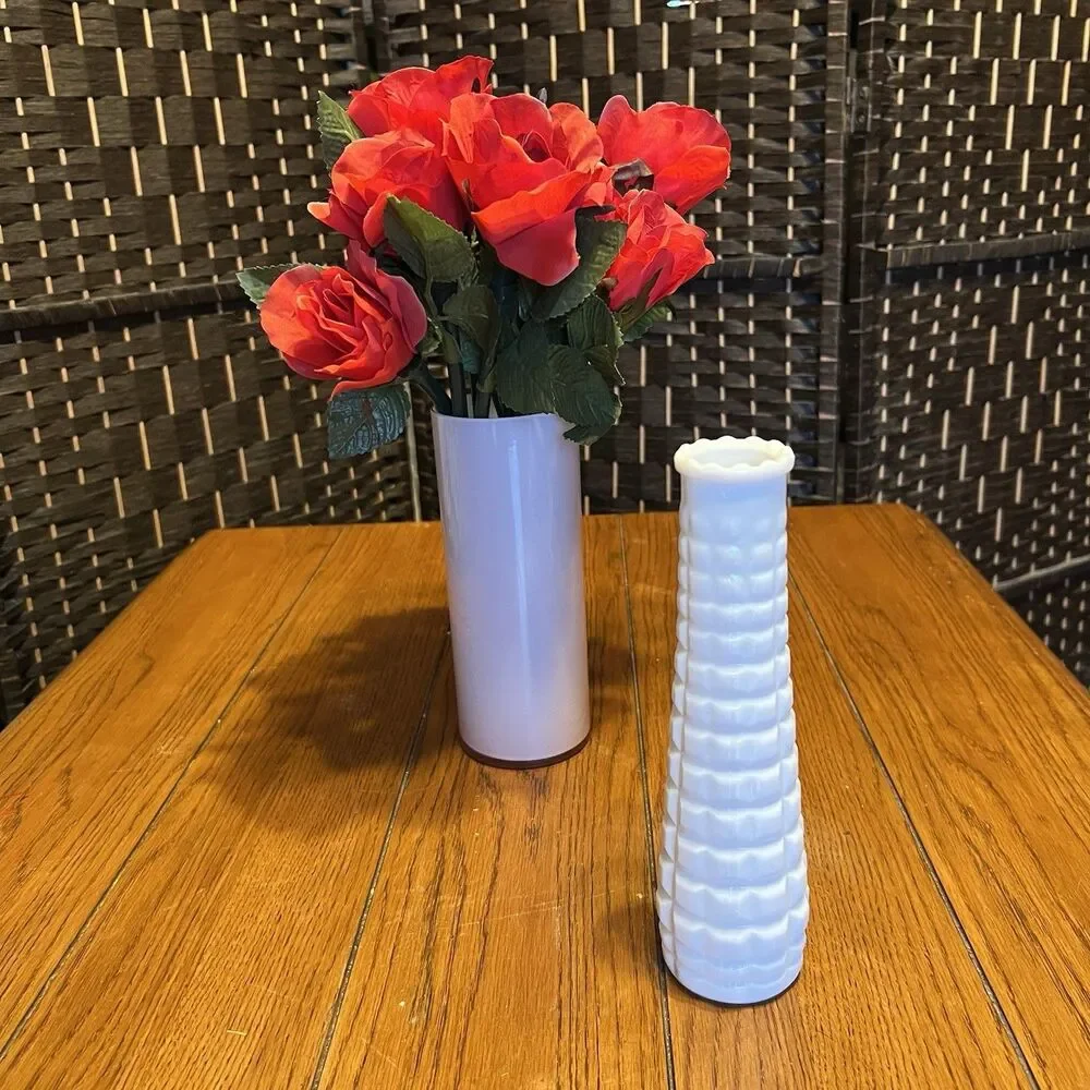 Vintage E.O. Brody Milk Glass Vase-Waffle/Hobnail Design- 8.5”